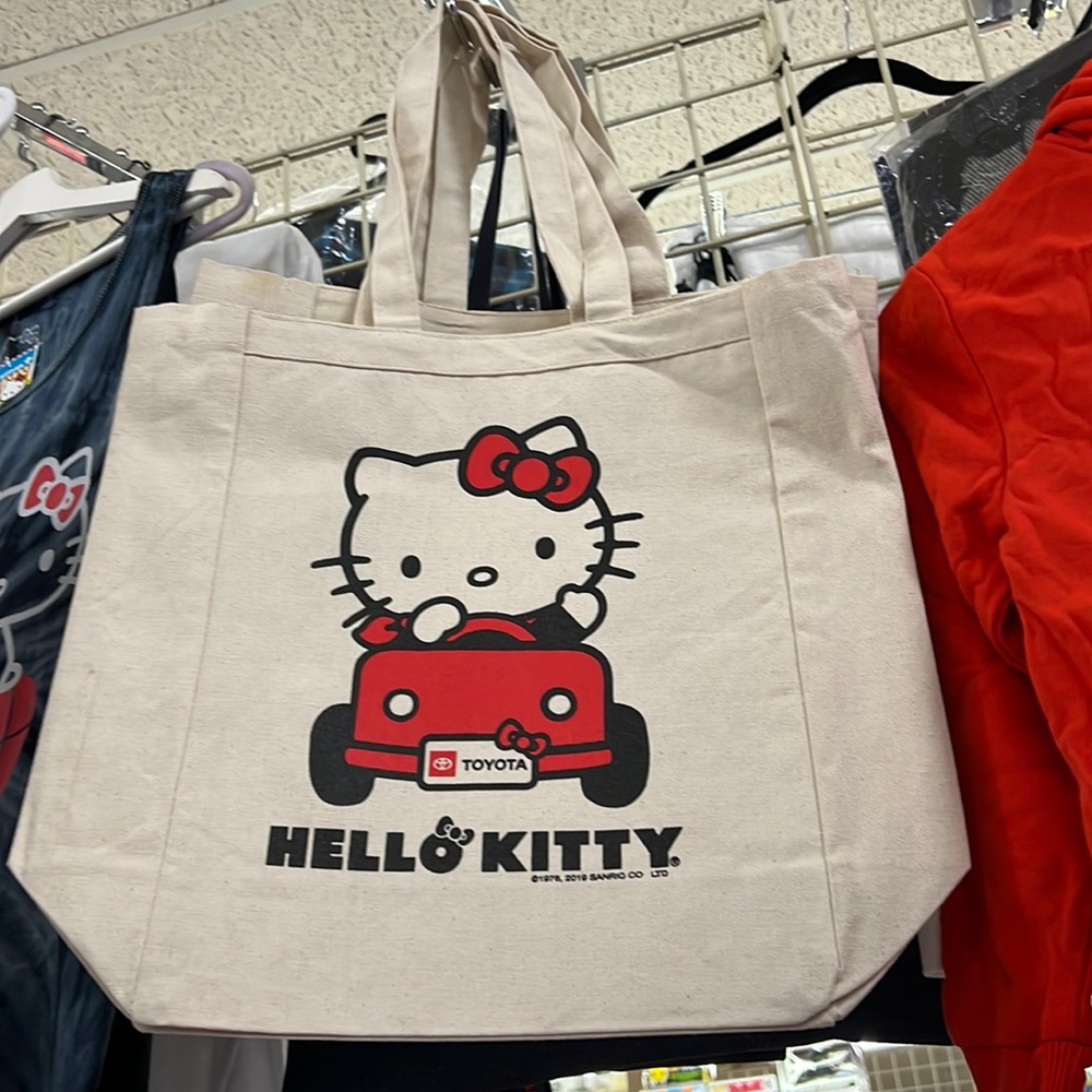 A Hello Kitty x Toyota canvas tote bag